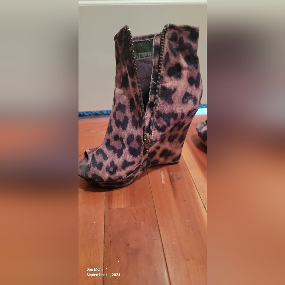 Leopard Print Wedge Ankle Boots